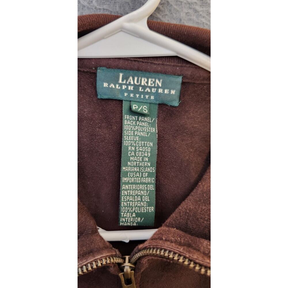 Lauren Ralph Lauren Womens Sz SP‎ Dark Brown Faux Suede Equestrian Zip Up Jacket - Picture 6 of 10